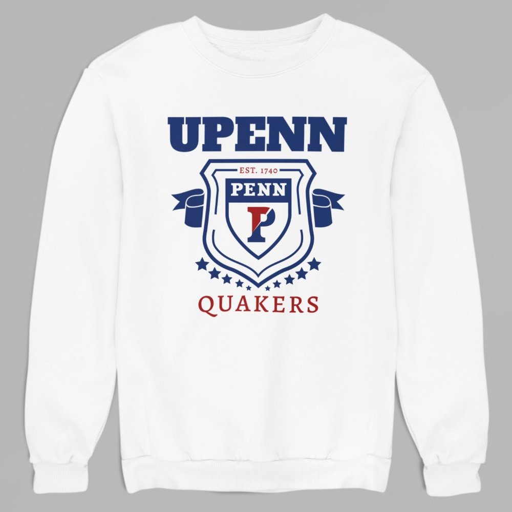 NWT Pennsylvania UPENN Quakers Established 1740 Shield Banner Sweatshirt WHITE